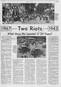 Detroit newspaper, about 1943 and 1967 riots